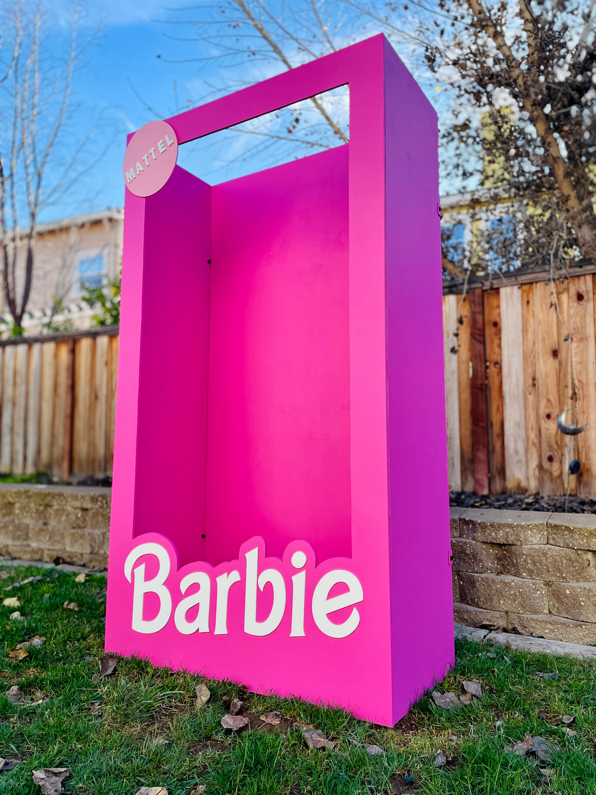 life-size hot pink barbie box that can be rented for kids or adult parties