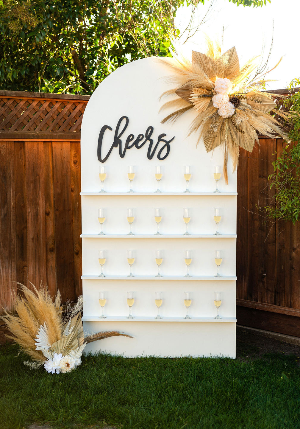 rental display wall that can be used as a champagne wall, dessert wall, gift wall, party favor wall